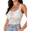 imageLYANER Womens Floral Lace Scallop Spaghetti Strap Sleeveless Sheer Tank Cami Top BlouseSolid White