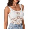 imageLYANER Womens Floral Lace Scallop Spaghetti Strap Sleeveless Sheer Tank Cami Top BlouseSolid White
