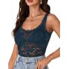 imageLYANER Womens Floral Lace Scallop Spaghetti Strap Sleeveless Sheer Tank Cami Top BlouseTeal Blue