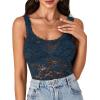 imageLYANER Womens Floral Lace Scallop Spaghetti Strap Sleeveless Sheer Tank Cami Top BlouseTeal Blue