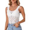 imageLYANER Womens Floral Lace Scallop Spaghetti Strap Sleeveless Sheer Tank Cami Top BlouseWhite