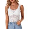 imageLYANER Womens Floral Lace Scallop Spaghetti Strap Sleeveless Sheer Tank Cami Top BlouseWhite