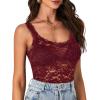 imageLYANER Womens Floral Lace Scallop Spaghetti Strap Sleeveless Sheer Tank Cami Top BlouseWine Red