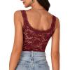 imageLYANER Womens Floral Lace Scallop Spaghetti Strap Sleeveless Sheer Tank Cami Top BlouseWine Red