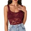 imageLYANER Womens Floral Lace Scallop Spaghetti Strap Sleeveless Sheer Tank Cami Top BlouseWine Red