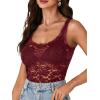 imageLYANER Womens Floral Lace Scallop Spaghetti Strap Sleeveless Sheer Tank Cami Top BlouseWine Red