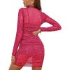 imageLYANER Womens Mesh Dress Long Sleeve Bodycon 3 Piece Outfits with Cami ShortsGlitter Rose