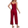 imageLYANER Womens Pajamas Set V Neck Sleeveless Cami Top with Pants PJ Set SleepwearBurgundy