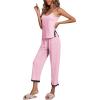 imageLYANER Womens Pajamas Set V Neck Sleeveless Cami Top with Pants PJ Set SleepwearPink