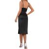 imageLYANER Womens Satin Drape Cowl Neck Sleeveless Strappy Cami Split Slit Party Midi DressBlack