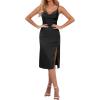 imageLYANER Womens Satin Drape Cowl Neck Sleeveless Strappy Cami Split Slit Party Midi DressBlack