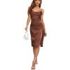 imageLYANER Womens Satin Drape Cowl Neck Sleeveless Strappy Cami Split Slit Party Midi DressBrown