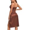 imageLYANER Womens Satin Drape Cowl Neck Sleeveless Strappy Cami Split Slit Party Midi DressBrown