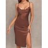 imageLYANER Womens Satin Drape Cowl Neck Sleeveless Strappy Cami Split Slit Party Midi DressBrown