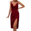 imageLYANER Womens Satin Drape Cowl Neck Sleeveless Strappy Cami Split Slit Party Midi DressBurgundy