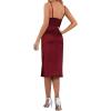 imageLYANER Womens Satin Drape Cowl Neck Sleeveless Strappy Cami Split Slit Party Midi DressBurgundy