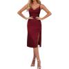 imageLYANER Womens Satin Drape Cowl Neck Sleeveless Strappy Cami Split Slit Party Midi DressBurgundy