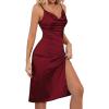 imageLYANER Womens Satin Drape Cowl Neck Sleeveless Strappy Cami Split Slit Party Midi DressBurgundy