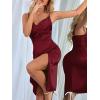 imageLYANER Womens Satin Drape Cowl Neck Sleeveless Strappy Cami Split Slit Party Midi DressBurgundy