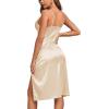 imageLYANER Womens Satin Drape Cowl Neck Sleeveless Strappy Cami Split Slit Party Midi DressChampagne
