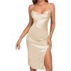 imageLYANER Womens Satin Drape Cowl Neck Sleeveless Strappy Cami Split Slit Party Midi DressChampagne