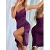 imageLYANER Womens Satin Drape Cowl Neck Sleeveless Strappy Cami Split Slit Party Midi DressDeep Purple