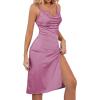 imageLYANER Womens Satin Drape Cowl Neck Sleeveless Strappy Cami Split Slit Party Midi DressDusty Purple