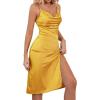 imageLYANER Womens Satin Drape Cowl Neck Sleeveless Strappy Cami Split Slit Party Midi DressGinger