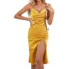 imageLYANER Womens Satin Drape Cowl Neck Sleeveless Strappy Cami Split Slit Party Midi DressGinger