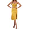 imageLYANER Womens Satin Drape Cowl Neck Sleeveless Strappy Cami Split Slit Party Midi DressGinger