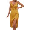 imageLYANER Womens Satin Drape Cowl Neck Sleeveless Strappy Cami Split Slit Party Midi DressGinger