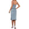 imageLYANER Womens Satin Drape Cowl Neck Sleeveless Strappy Cami Split Slit Party Midi DressGrey Blue