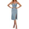 imageLYANER Womens Satin Drape Cowl Neck Sleeveless Strappy Cami Split Slit Party Midi DressGrey Blue