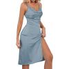 imageLYANER Womens Satin Drape Cowl Neck Sleeveless Strappy Cami Split Slit Party Midi DressGrey Blue
