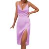 imageLYANER Womens Satin Drape Cowl Neck Sleeveless Strappy Cami Split Slit Party Midi DressLavender