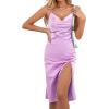 imageLYANER Womens Satin Drape Cowl Neck Sleeveless Strappy Cami Split Slit Party Midi DressLavender