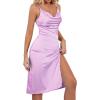 imageLYANER Womens Satin Drape Cowl Neck Sleeveless Strappy Cami Split Slit Party Midi DressLavender