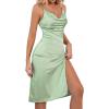imageLYANER Womens Satin Drape Cowl Neck Sleeveless Strappy Cami Split Slit Party Midi DressMint Green