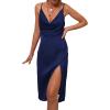 imageLYANER Womens Satin Drape Cowl Neck Sleeveless Strappy Cami Split Slit Party Midi DressNavy
