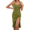 imageLYANER Womens Satin Drape Cowl Neck Sleeveless Strappy Cami Split Slit Party Midi DressOlive Green