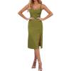 imageLYANER Womens Satin Drape Cowl Neck Sleeveless Strappy Cami Split Slit Party Midi DressOlive Green