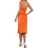 imageLYANER Womens Satin Drape Cowl Neck Sleeveless Strappy Cami Split Slit Party Midi DressOrange