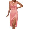 imageLYANER Womens Satin Drape Cowl Neck Sleeveless Strappy Cami Split Slit Party Midi DressPeach
