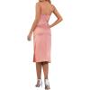imageLYANER Womens Satin Drape Cowl Neck Sleeveless Strappy Cami Split Slit Party Midi DressPeach