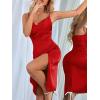 imageLYANER Womens Satin Drape Cowl Neck Sleeveless Strappy Cami Split Slit Party Midi DressRed
