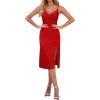 imageLYANER Womens Satin Drape Cowl Neck Sleeveless Strappy Cami Split Slit Party Midi DressRed