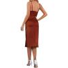 imageLYANER Womens Satin Drape Cowl Neck Sleeveless Strappy Cami Split Slit Party Midi DressRust Brown