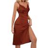 imageLYANER Womens Satin Drape Cowl Neck Sleeveless Strappy Cami Split Slit Party Midi DressRust Brown