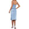 imageLYANER Womens Satin Drape Cowl Neck Sleeveless Strappy Cami Split Slit Party Midi DressSky Blue