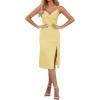 imageLYANER Womens Satin Drape Cowl Neck Sleeveless Strappy Cami Split Slit Party Midi DressTender Yellow
